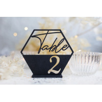 Hexagon table numbers, modern wedding decoration, wood birthday centerpiece, baptism party decor, black reception sign, anniversary event