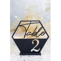 Hexagon table numbers, modern wedding decoration, wood birthday centerpiece, baptism party decor, black reception sign, anniversary event