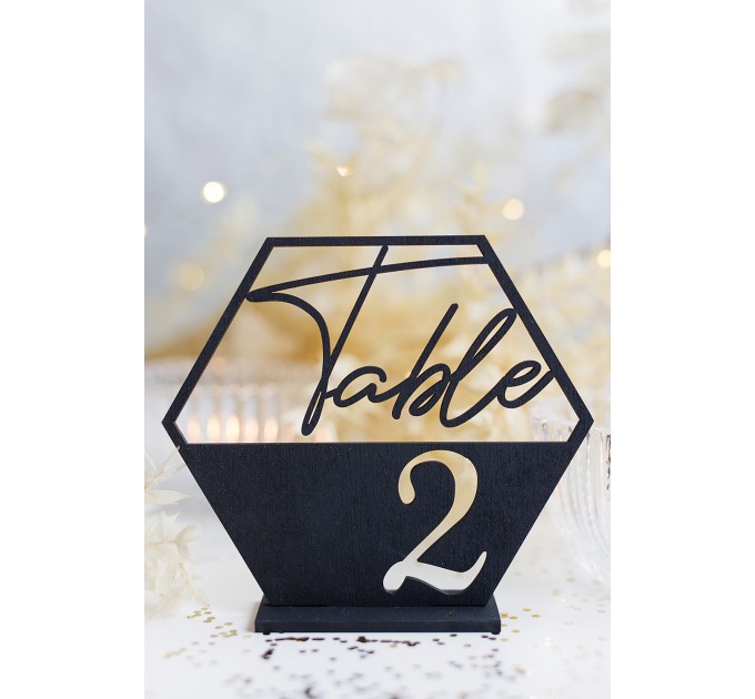 hexagon table number, wedding decoration, modern table numbers, birthday centerpiece, reception sign, anniversary decor, wood table numbers, bride and groom, boy baptism decor, communion decor, holiday party decor, graduation decor, mr and mrs seating