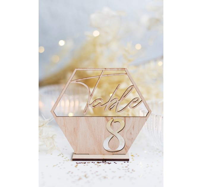 hexagon table number, wedding decoration, modern table numbers, birthday centerpiece, reception sign, anniversary decor, wood table numbers, bride and groom, boy baptism decor, communion decor, holiday party decor, graduation decor, mr and mrs seating