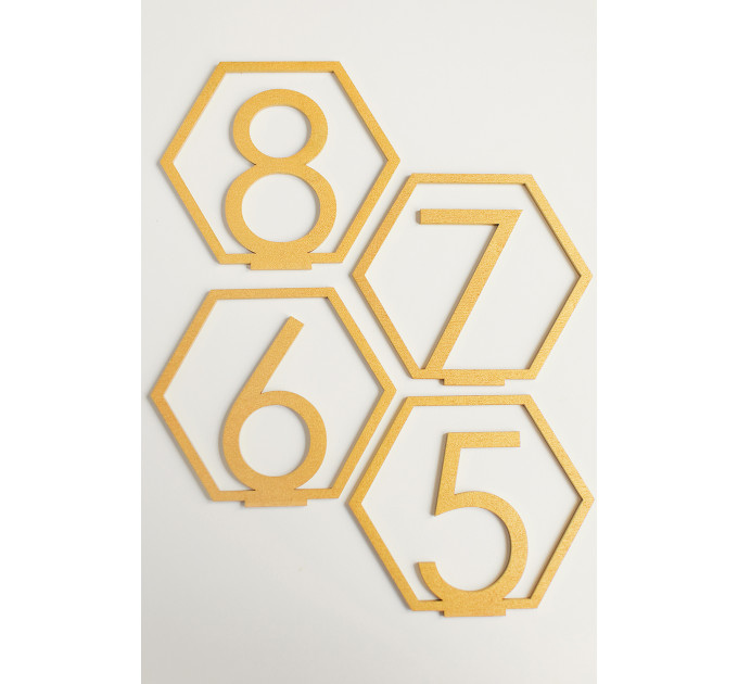 Table Numbers Hexagon table numbers Wedding Table Numbers Gold table numbers Table decoration Numbers with base Wood table numbers