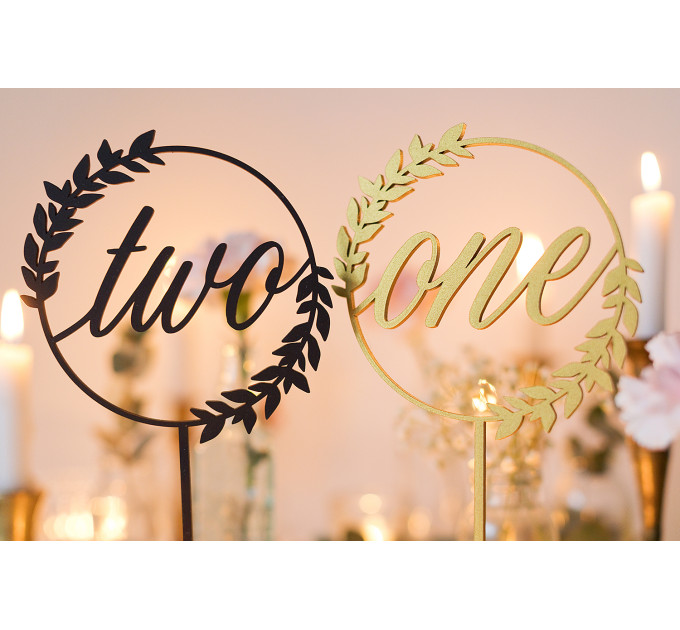Wooden table numbers, floral wedding centerpiece, rustic table decor, bohemian reception decoration, bridal shower or baptism party decor