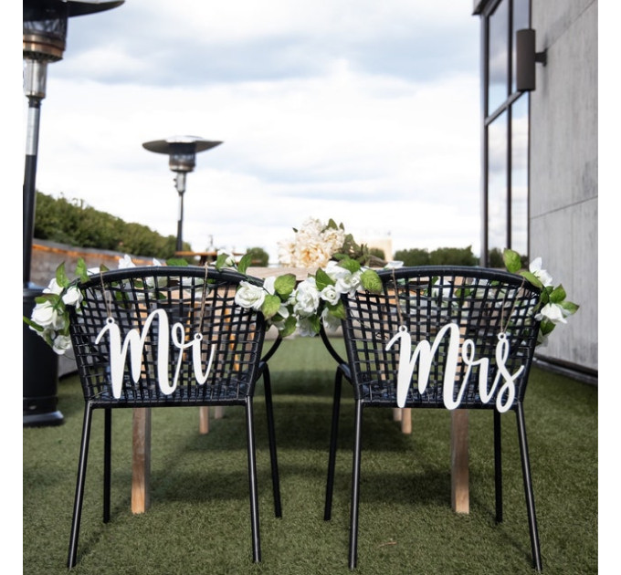 Wedding Chair Signs Mr and Mrs Sign, Laser Cut Wooden Rustic Wedding Favors, Bride and Groom