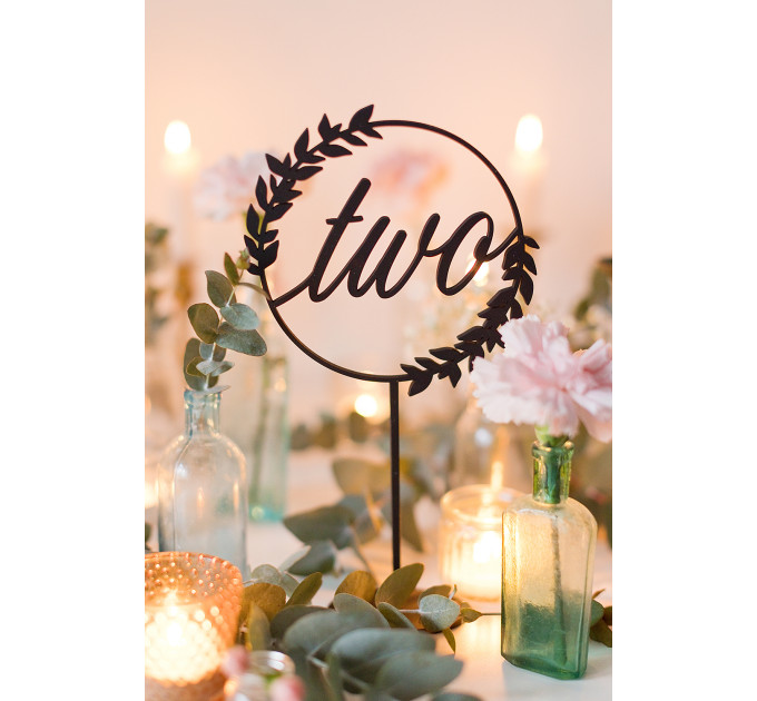 Wooden table numbers, floral wedding centerpiece, rustic table decor, bohemian reception decoration, bridal shower or baptism party decor