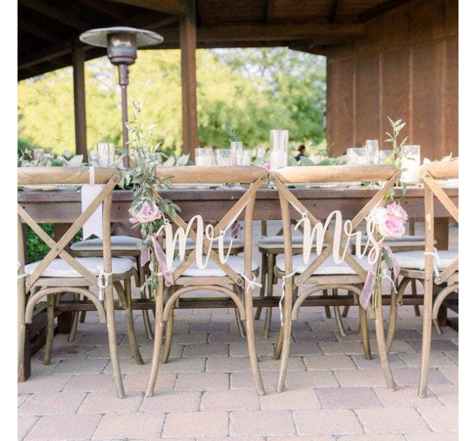 Wedding Chair Signs Mr and Mrs Sign, Laser Cut Wooden Rustic Wedding Favors, Bride and Groom