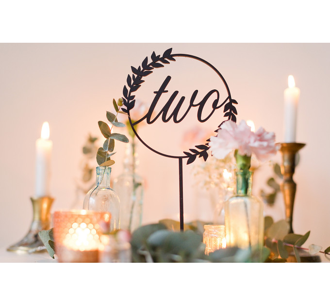Wooden table numbers, floral wedding centerpiece, rustic table decor, bohemian reception decoration, bridal shower or baptism party decor