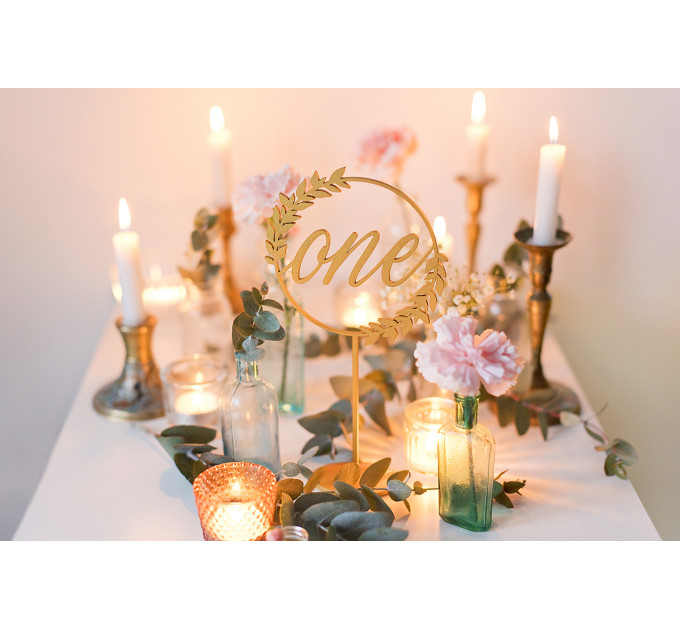 Wooden table numbers, floral wedding centerpiece, rustic table decor, bohemian reception decoration, bridal shower or baptism party decor