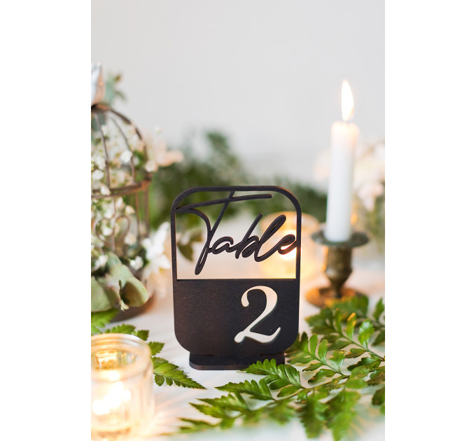 Table numbers, modern table numbers, boho wedding sign, wooden golden table number decoration, anniversary party centerpiece
