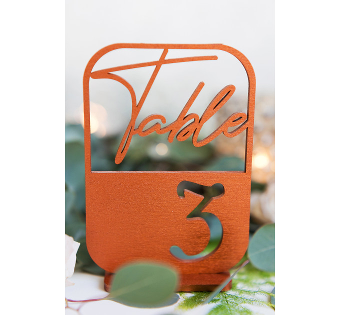 Table numbers, modern table numbers, boho wedding sign, wooden golden table number decoration, anniversary party centerpiece