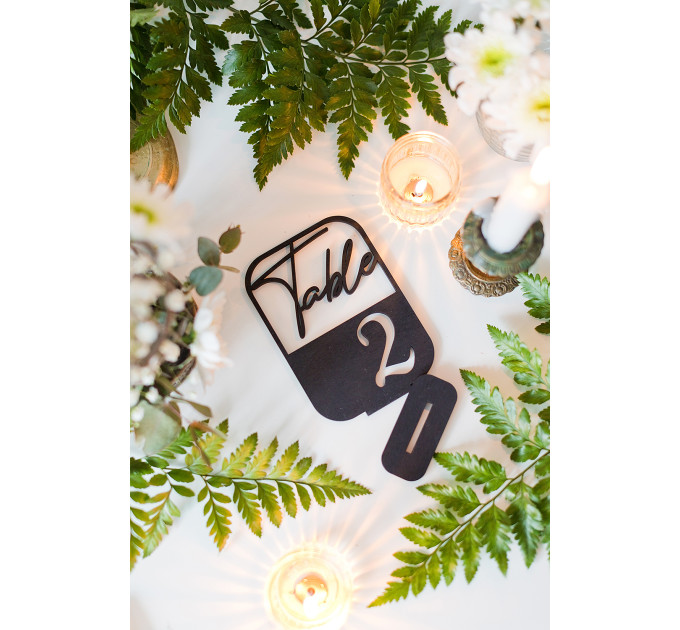 Table numbers, modern table numbers, boho wedding sign, wooden golden table number decoration, anniversary party centerpiece